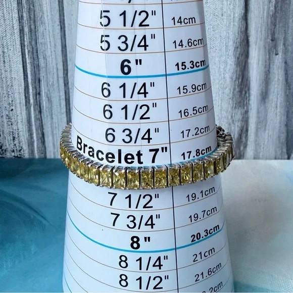 Dazzling Sterling Silver 925 Yellow Gemstone Tennis Bracelet Box Clasp - Picture 7 of 8